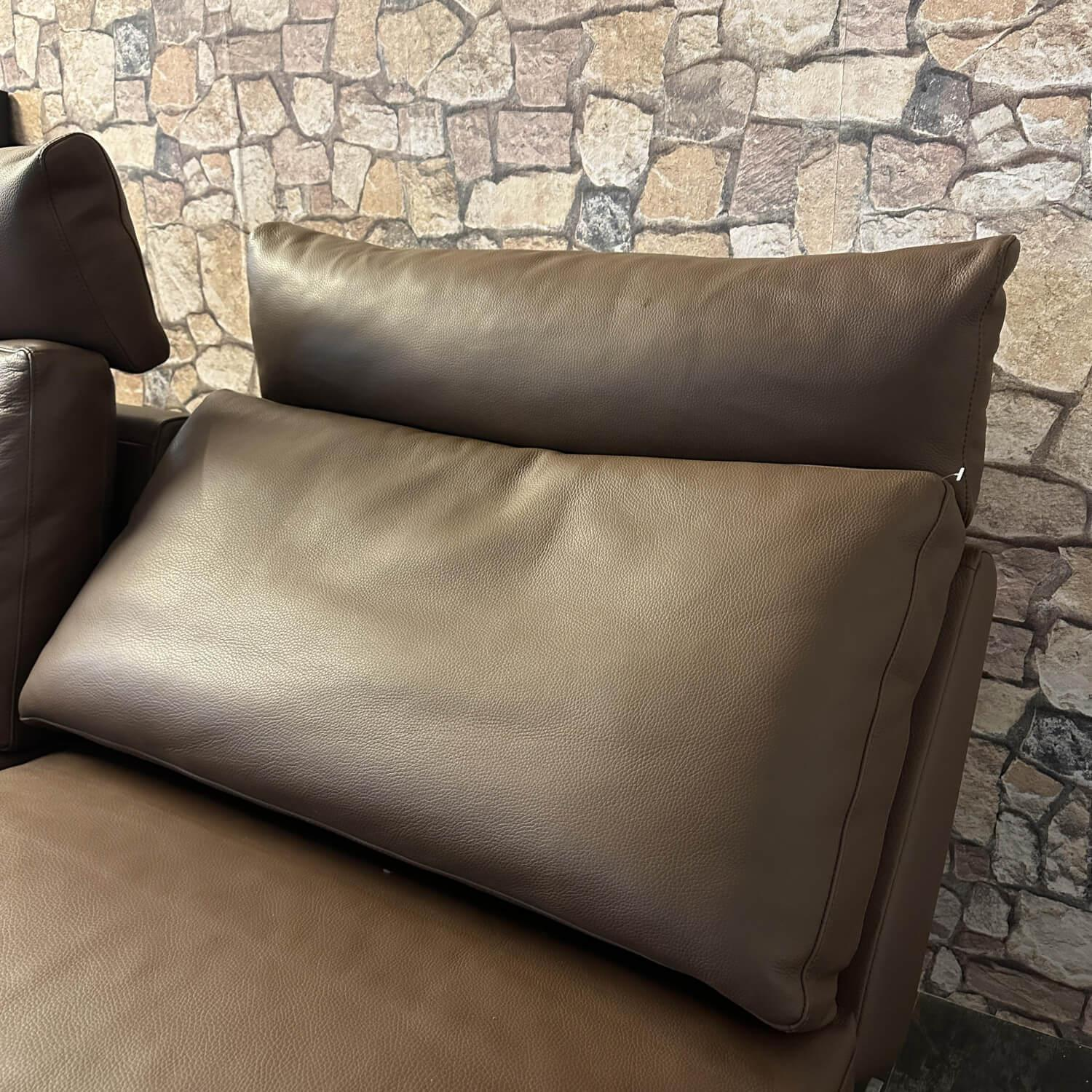 Sofa Smart Bezug Leder Rancho Tobacco Braun Flachstahlfuß Chrom Glanz Mit Schwenkbaren Armteilen