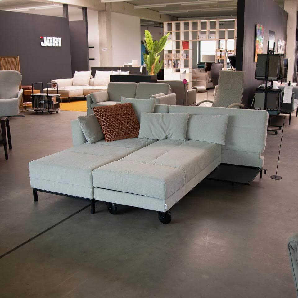 Brühl - Ecksofa Four Two Soft Stoff 4430 90 Grau Beige Füße Schwarz Mit Tischmodul Schwarz Lackiert Und Schlaffunktion - 6