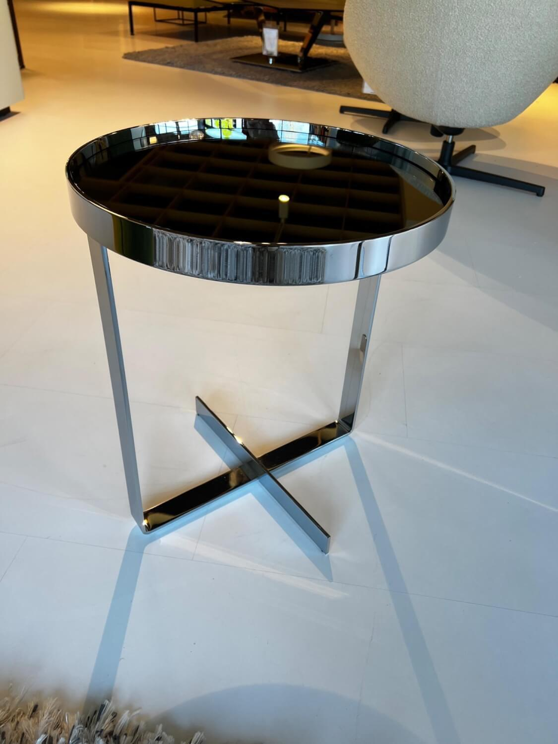 Christine Kröncke - Couchtisch Cross 13 Einlegeplatte Spiegelglas Anthrazit Gestell Metall Hochglanz Verchromt - 3