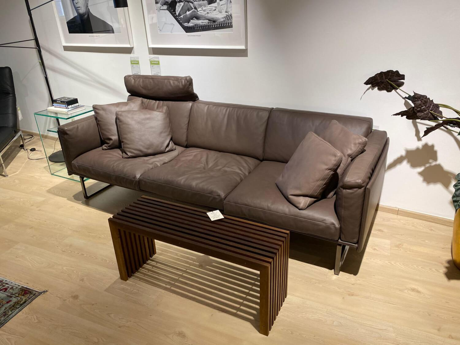 Sofa 8 Bezug Leder ZZ Colore Moka Braun Füße Dunkel Nickel Grau