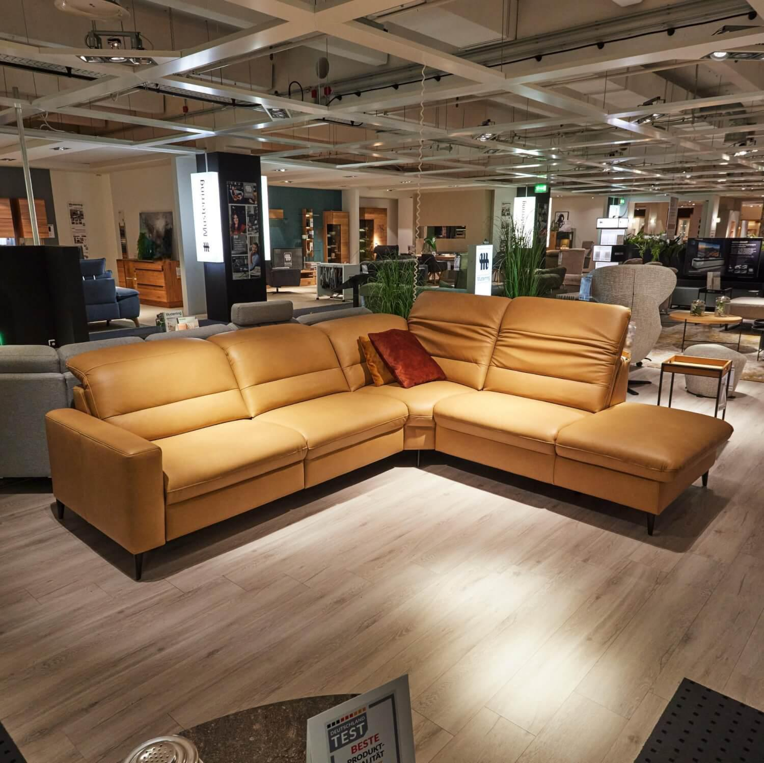 Musterring - Ecksofa MR 1380 Leder Vivre Honey Braun Alufuß Schwarz Mit Kissen - 3