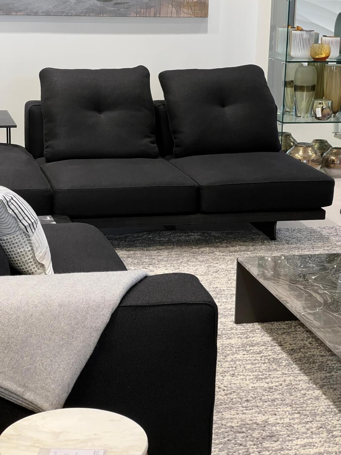 Minotti - Wohnlandschaft Dylan Stoff Ginza Col. 09 Nero Schwarz Basis Leder Nabuk Kufen Zinnfarbig - 5