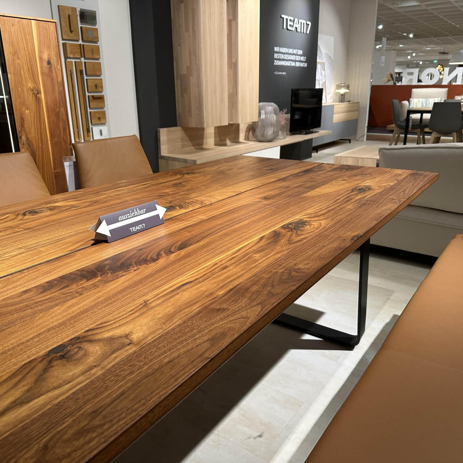 Team 7 - Essgruppe Nox Nussbaum Wildsortierung Leder Sepia Braun Gestell Schwarz Matt Tisch Ausziehbar - 6