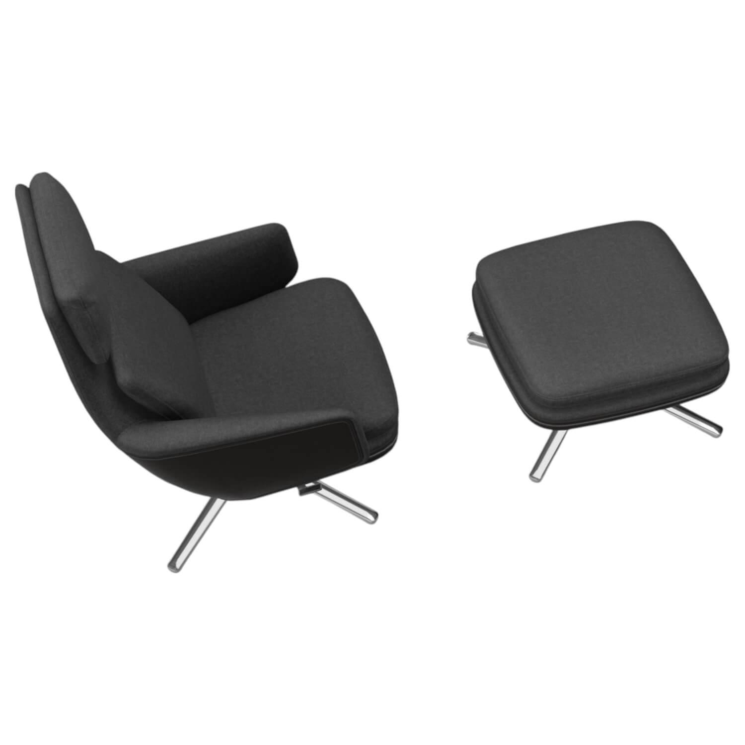 Vitra - Sessel Grand Relax Leder Forte Nero Schwarz Bezug Stoff Cosy 10 Classic Grey mit Ottoman - 3
