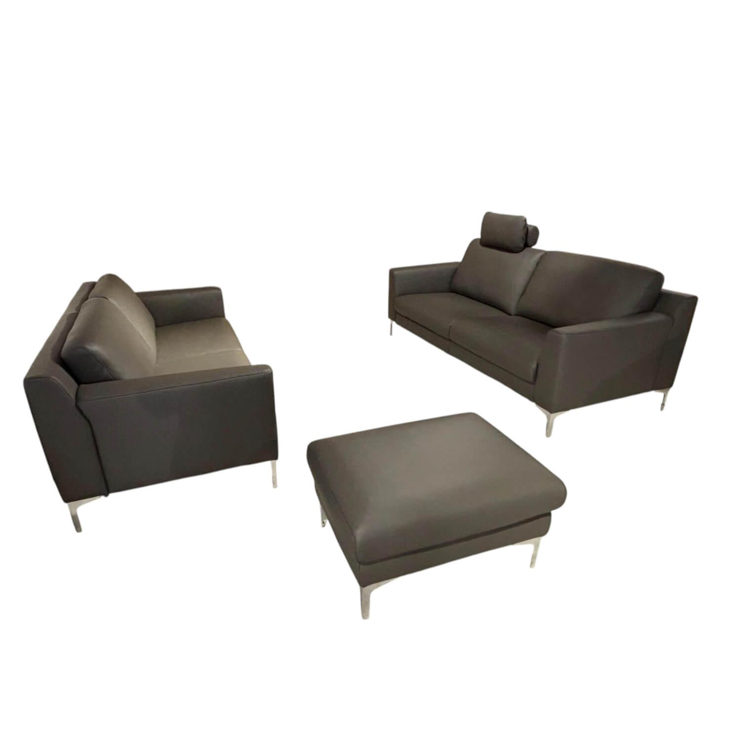 DFM - Garnitur Casablanca Leder W2 Anthrazit Füße Chrom 2 Sofas 1 Hocker - 1