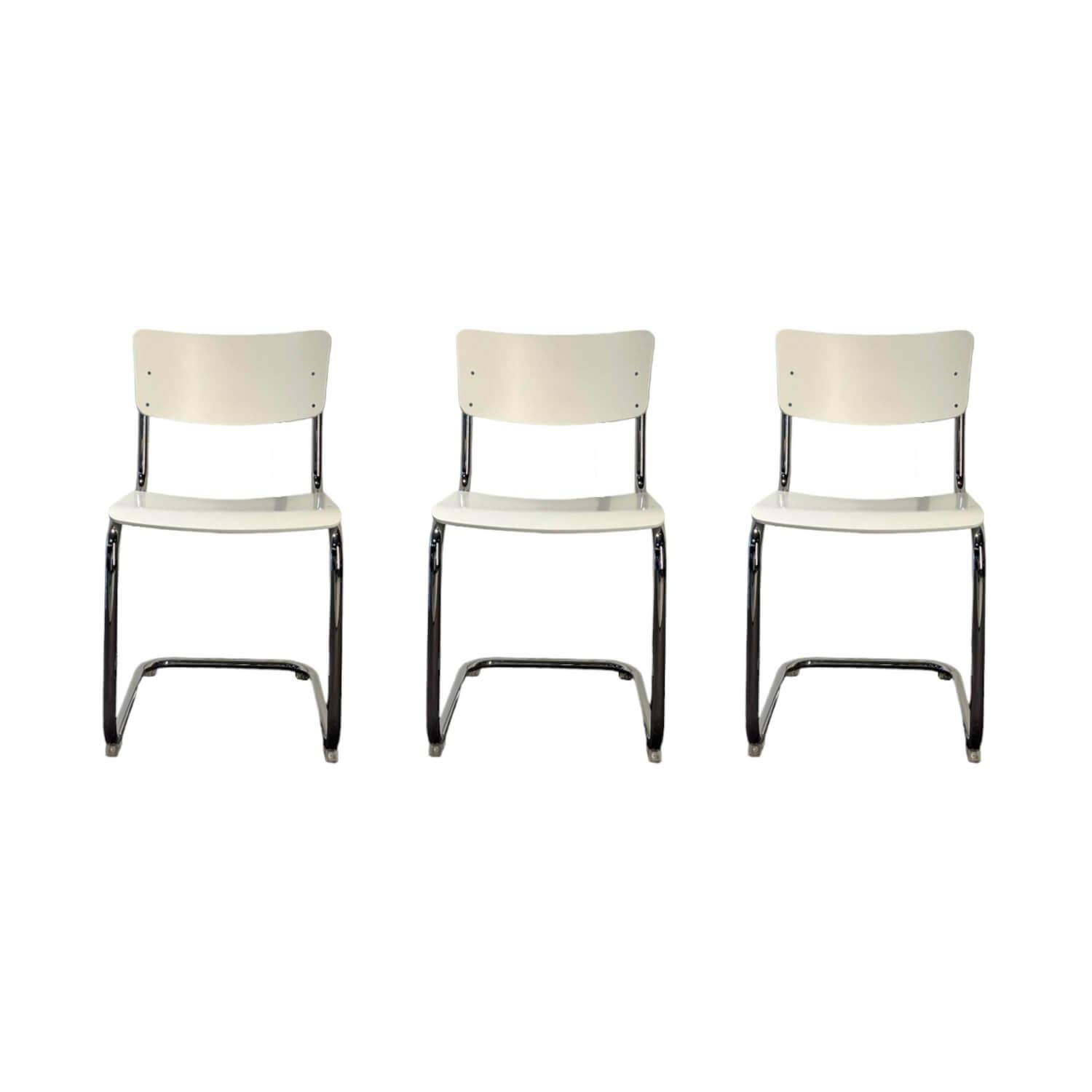 Thonet - Freischwinger Stuhl S43 Decklackiert 9010 Weiss Stahlgestell Verchromt Inklusive Filzgleitern - 1