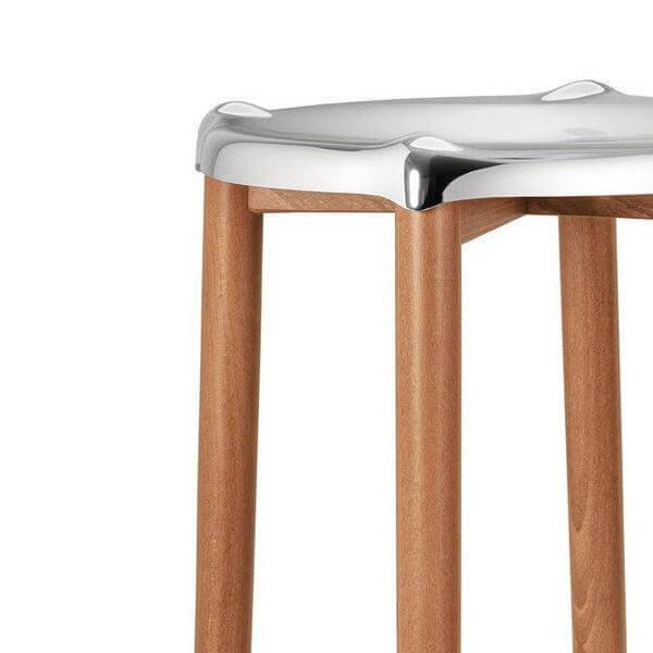 Barhocker Poele High Sitz Edelstahl Poliert Gestell Buche Braun Getönt