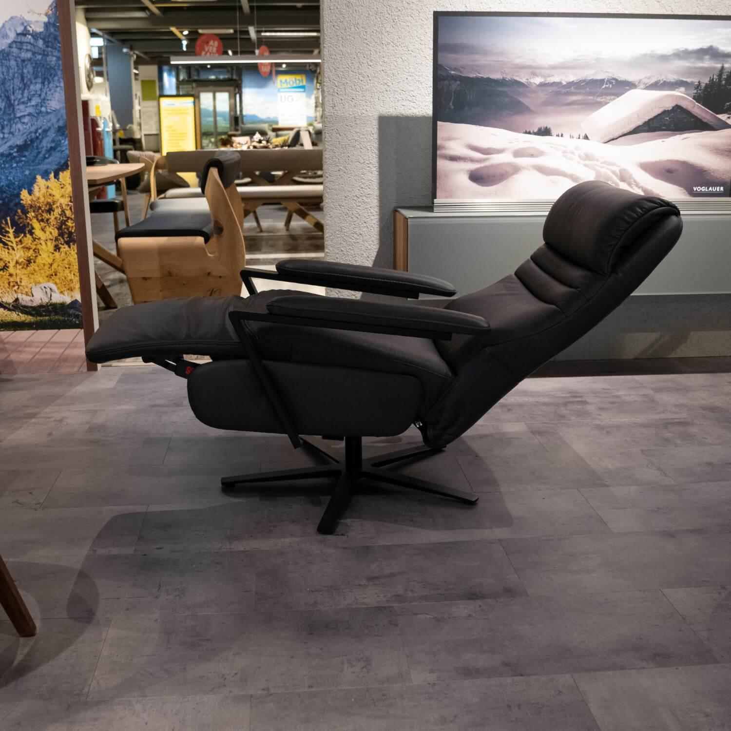 Steinpol - Relaxsessel Trapani Lounge Bezug Leder Evita Anthrazit Gestell Drehteller Stern Matt Schwarz - 7