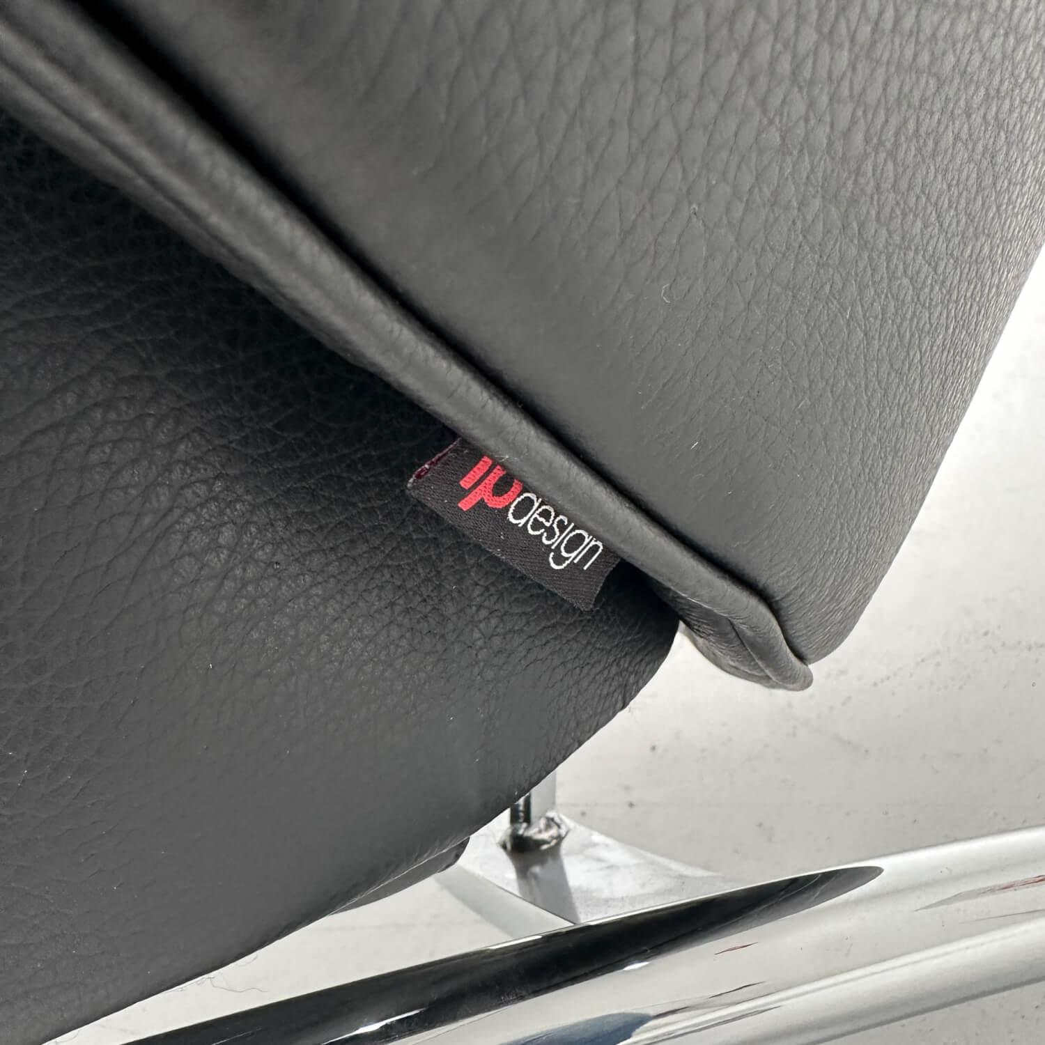 IP Design - Sessel Rocky Bezug Leder Galaxy Schwarz Untergestell Rundrohr Chrom Glanz Mit Ausziehbarer Fuß- Und Beinauflage - 3