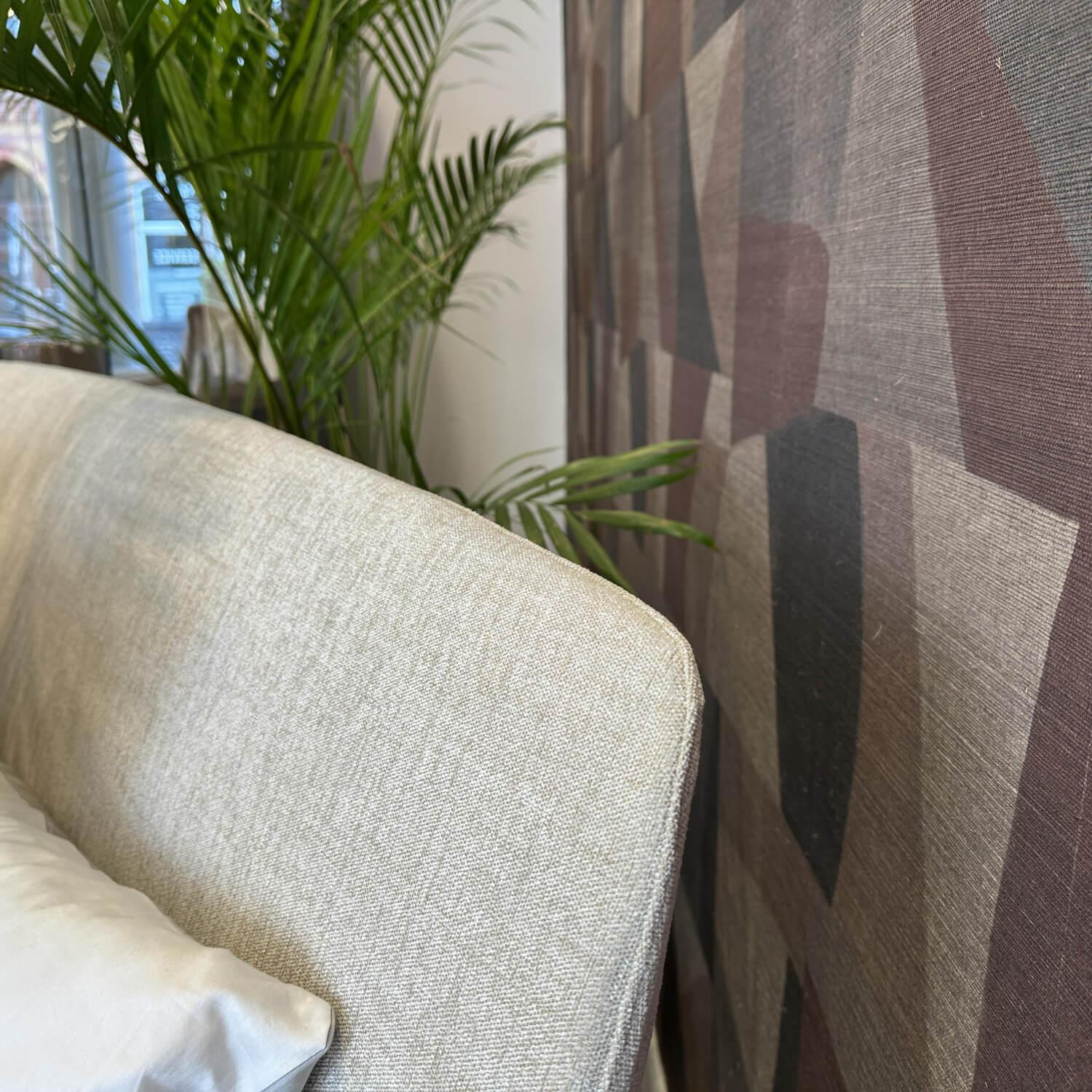 Poliform - Polsterbett Kelly Stoff Lima 64 Corda Grau Beige Gestell Eiche Spessart Massiv mit Matratze - 7