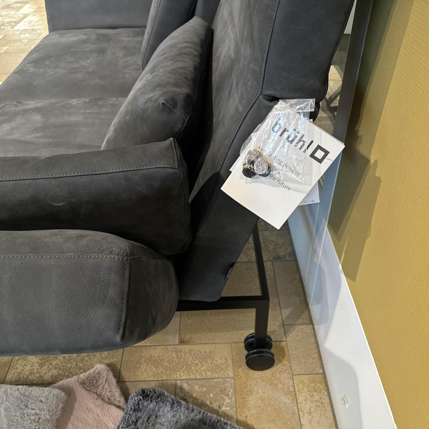 Brühl - Sofa Roro Anilinleder Taron 5668 0099 Grau Schwarz Gestell Schwarz Mit Drehsitz Und Kissen - 5