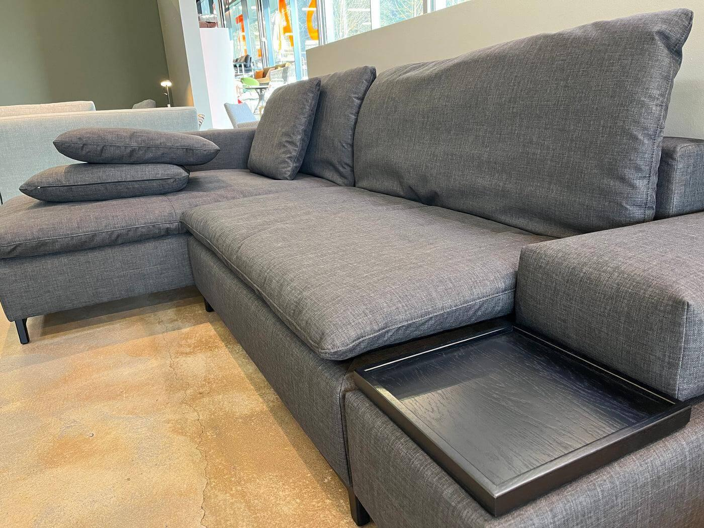 Signet - Schlafsofa Isla Stoff Reno Schiefer Grau Gestell Bügel Eiche Schwarz Inklusive Kissen Und Tablett - 5