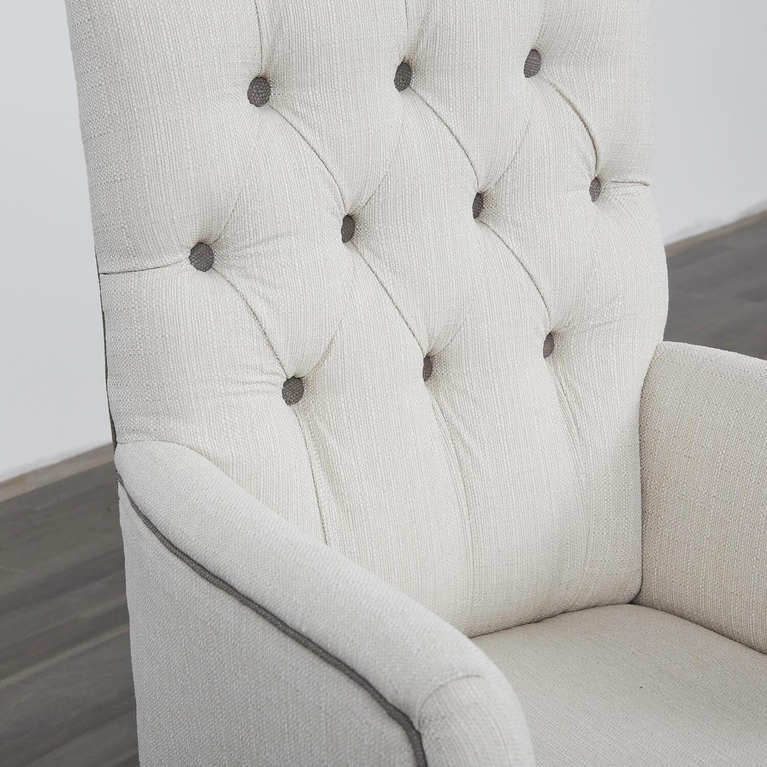 Sessel In Chesterfield Stil Musterstoff Weiß Mit Schwarzen Knöpfen Gestell Holz