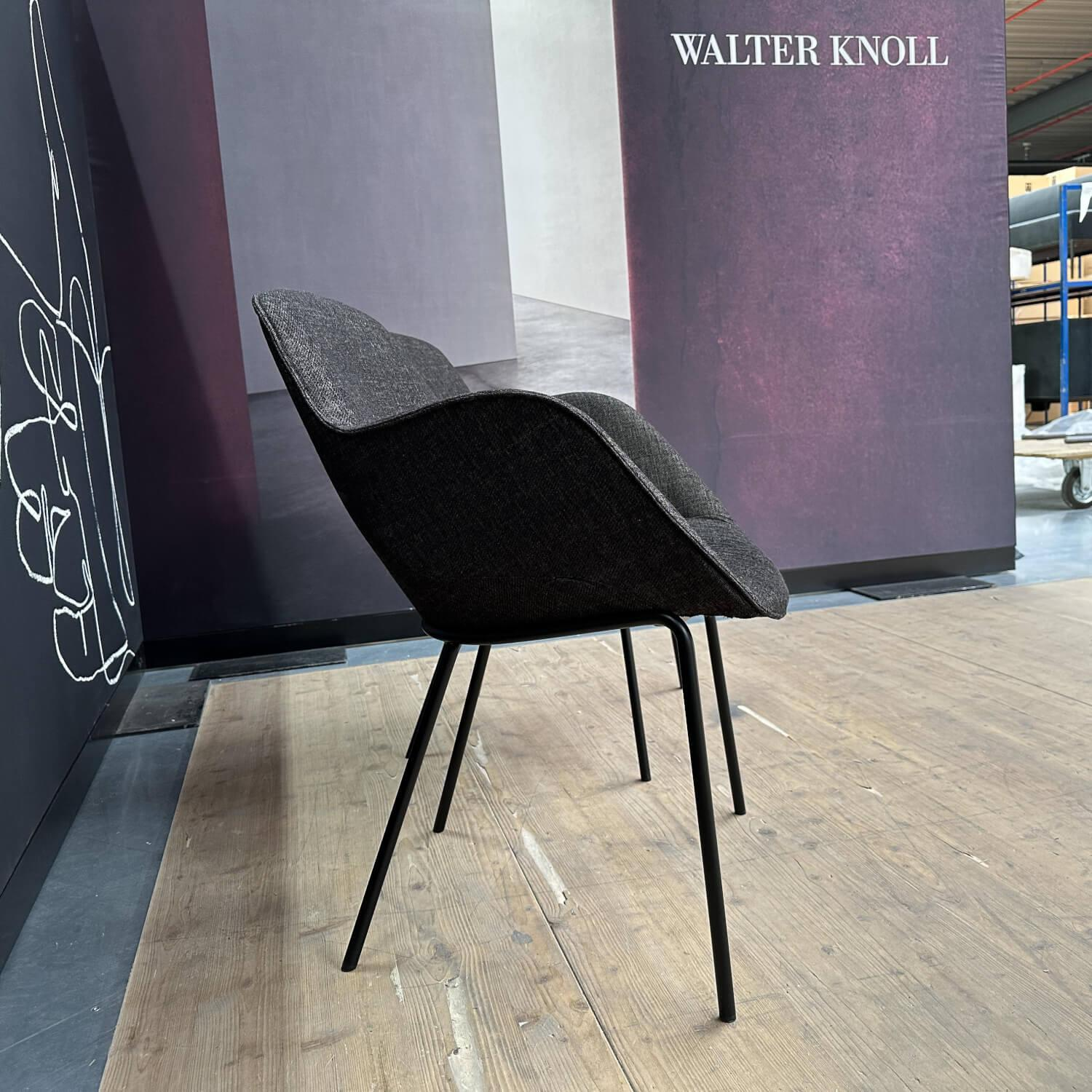 Walter Knoll - 2er Set Armlehnstuhl Bezug Stoff Garbo 7736 Chess Anthrazit 4-Bein-Untergestell Matt Pulverbeschichtet Schwarz - 6