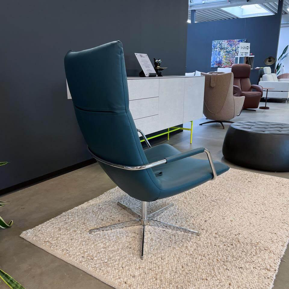 Brühl - Sessel Gerard Leder Ascot Petrol Blau Sternfuß Metall Verchromt Glänzend - 6