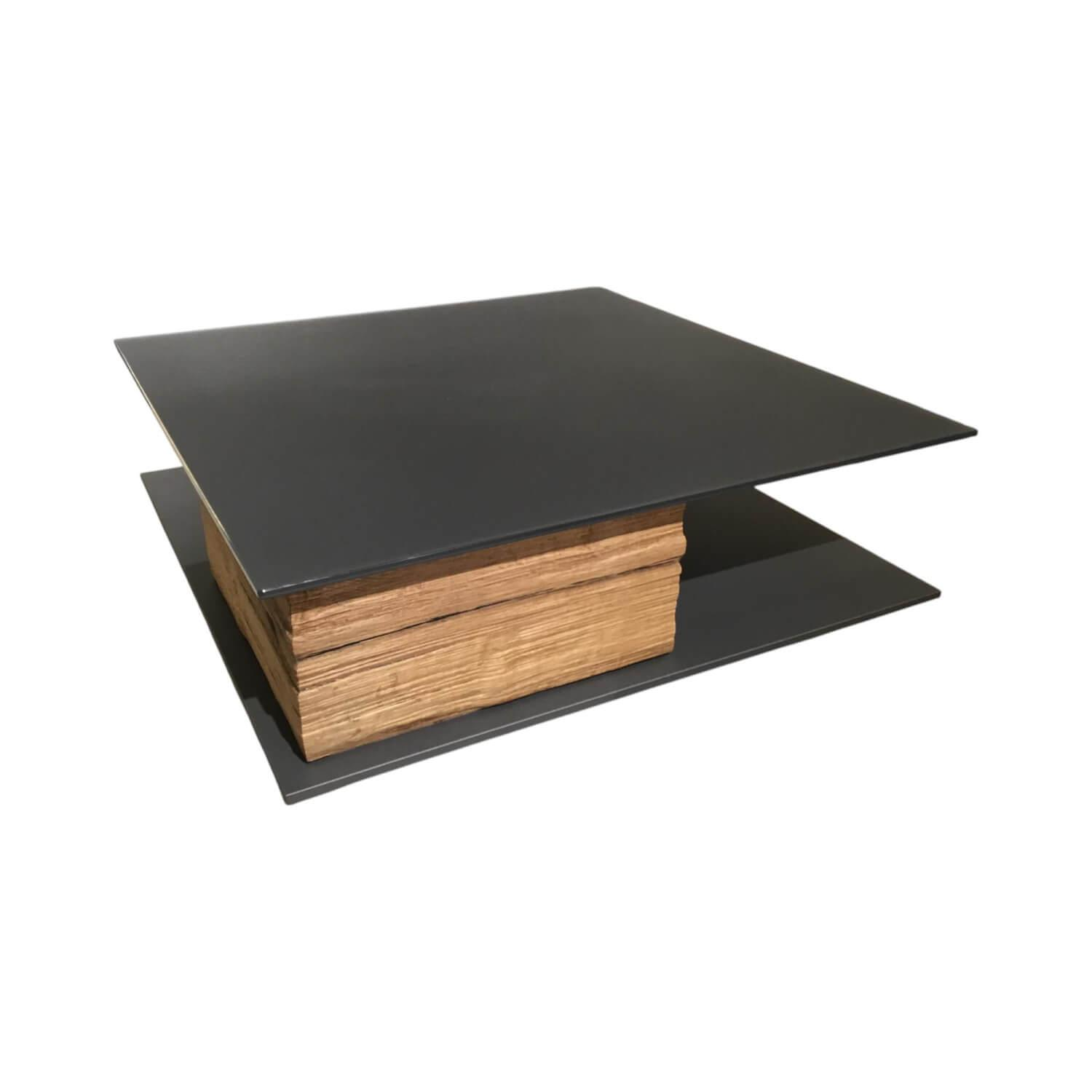 Musterring - Couchtisch MR Jana 710031 Platte Glas Optiwhite Lack Graphit Anthrazit Säule Spaltholz Eiche Lackiert Sockel Lack Graphit - 1