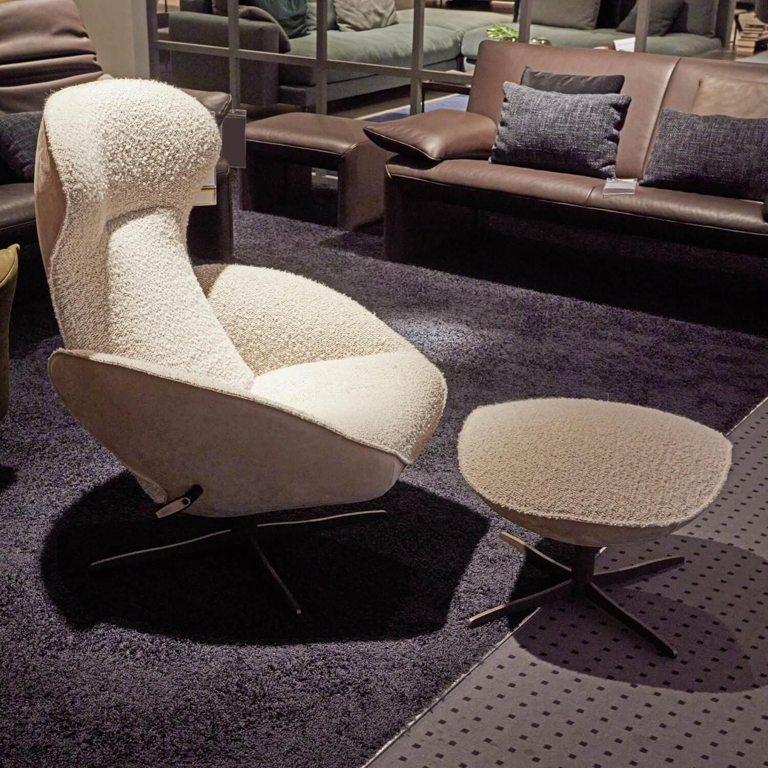 Jori - Sessel Daydreamer Lounge JR 4450 Stoff Gorky Und Leder Nubuck Cream 4 Sternfuß Pulverbeschichtet Matt Bronze Mit Hocker - 2