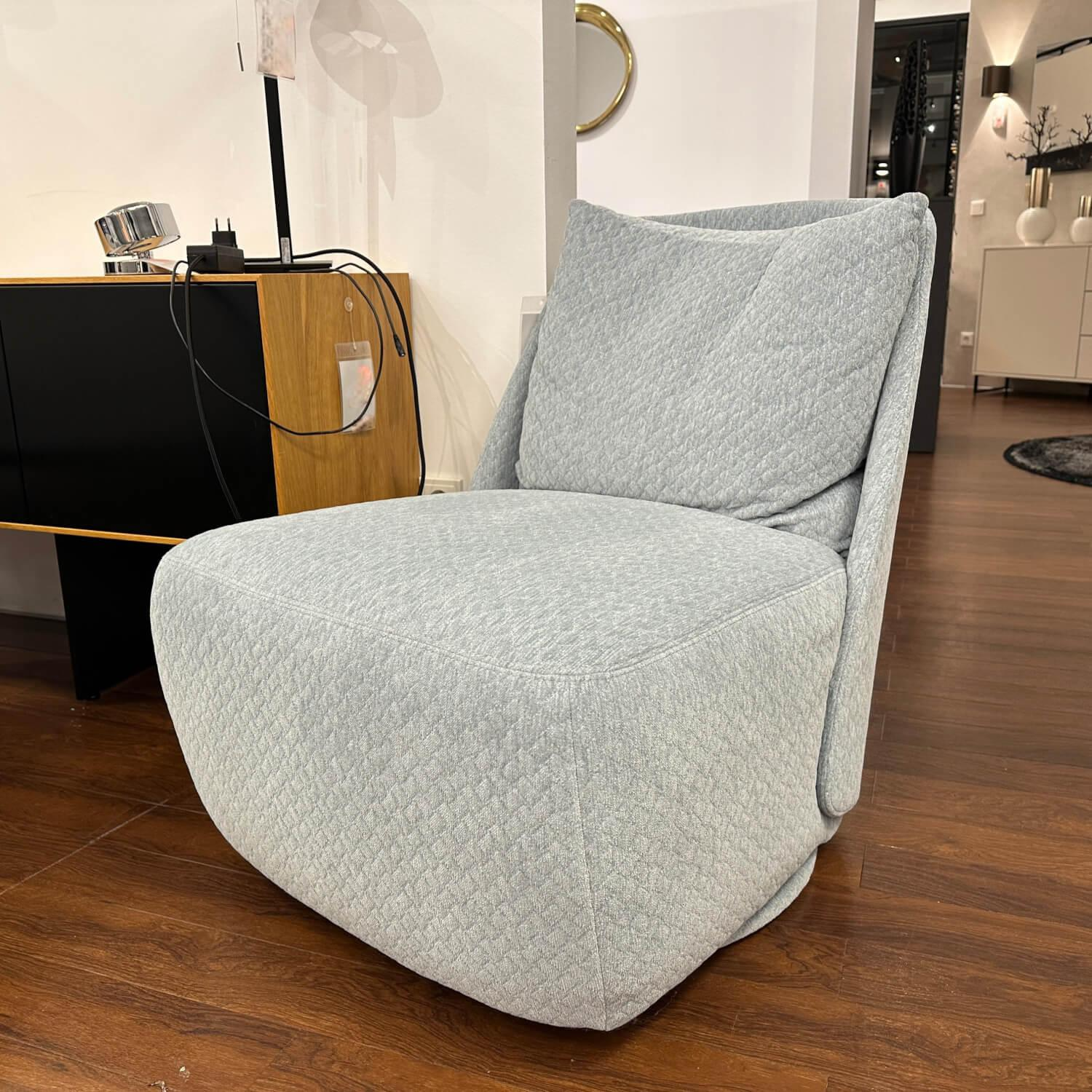 Rom - Sessel Hugo King Stoff Bubble Ice Blau Drehfuß Schwarz - 4
