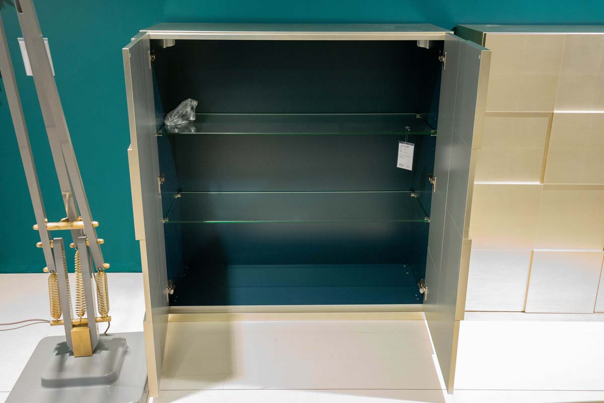 Capo D'Opera - Sideboard Quadro Oberfläche Blattsilber Innen grün mit 2 Drehtüren - 2