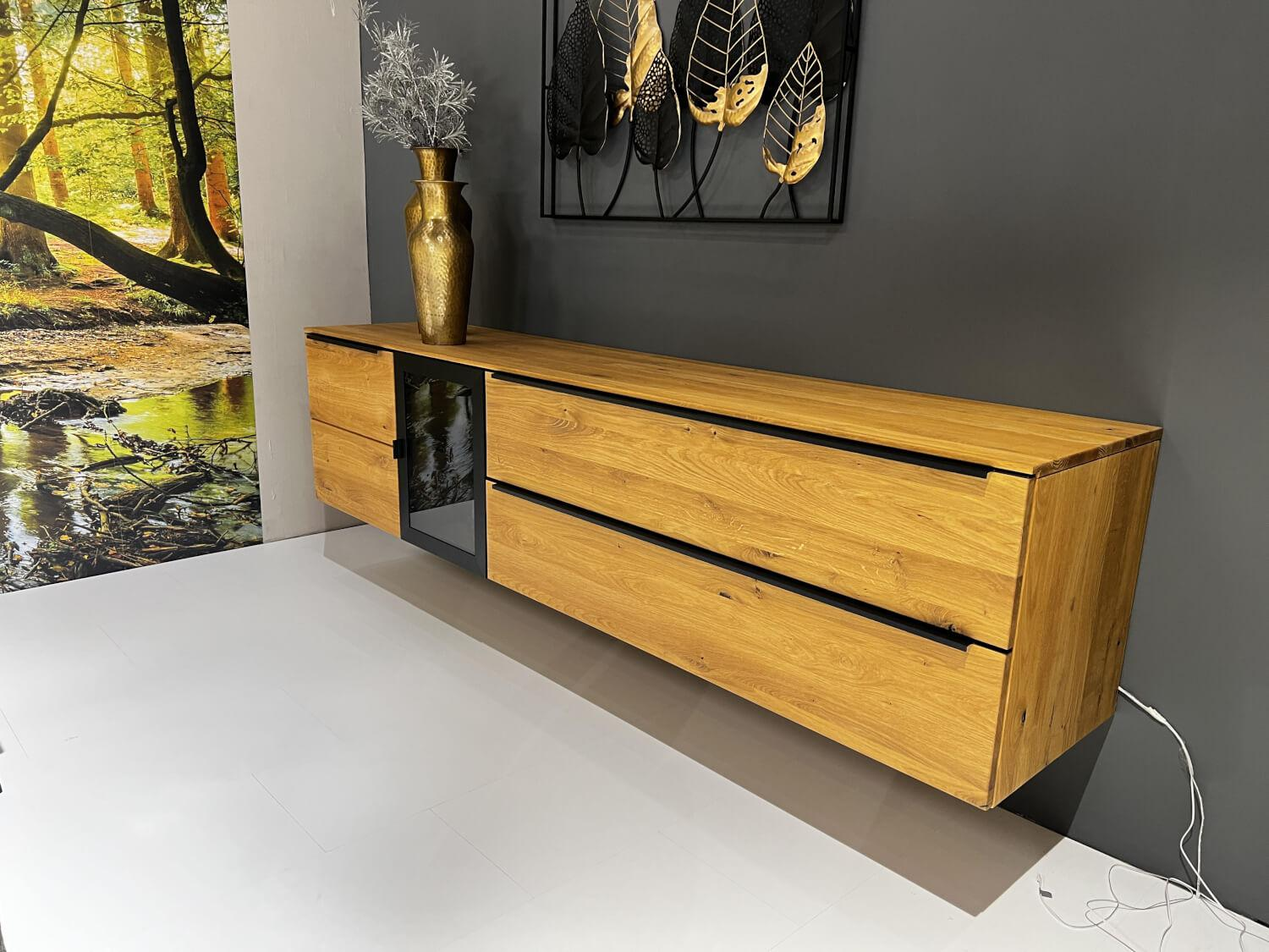 WK Wohnen - Sideboard Baristo WK 490 Hängend Asteiche Natur Rahmen Metall Schwarz Mit Beleuchtung - 2