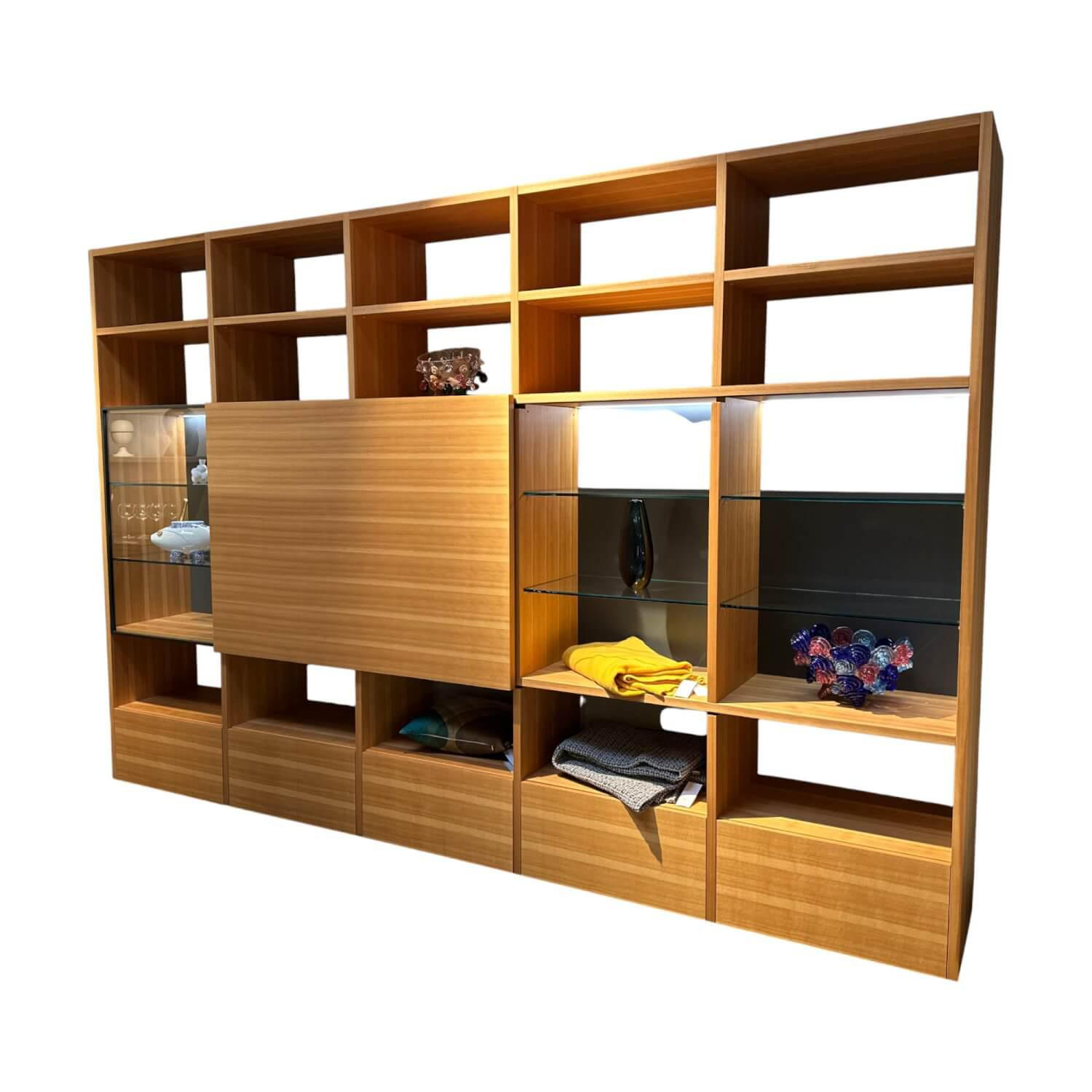 Porro - System Wand Strucktur W30 Hemlock Holz Rückwand L03 Ardesia Schiefer Mit Beleuchtung - 1