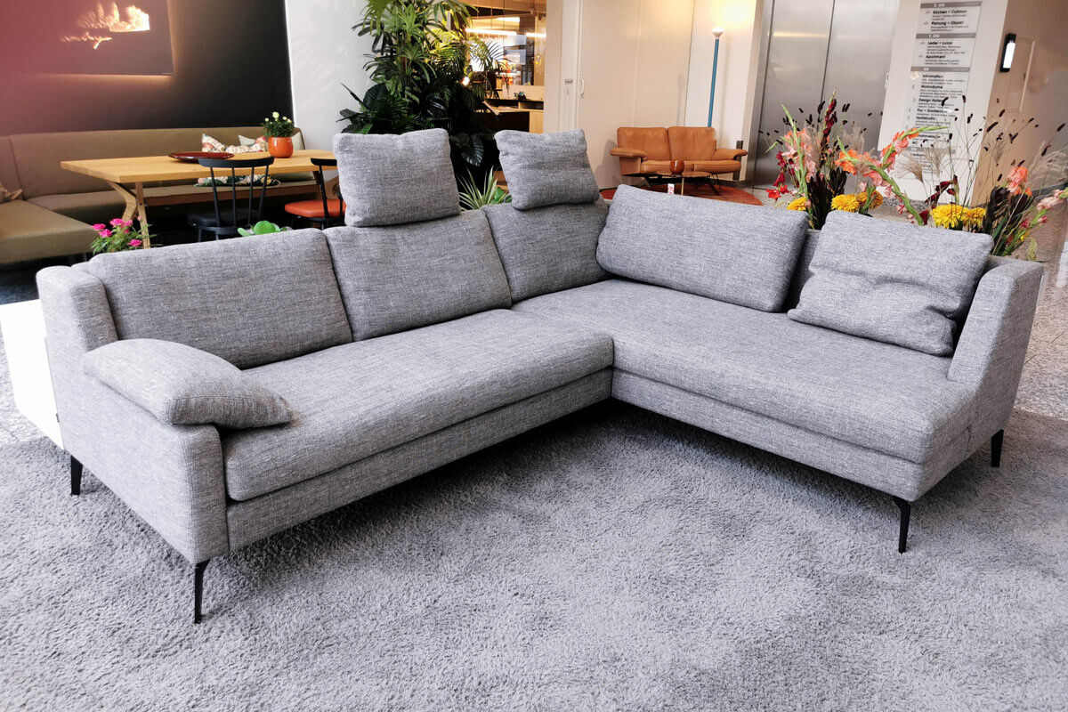 Werther - Ecksofa Skagen Stoff U2331G Hellgrau Meliert Füße Metall Schwarz mit 2 Kopfstützen - 3