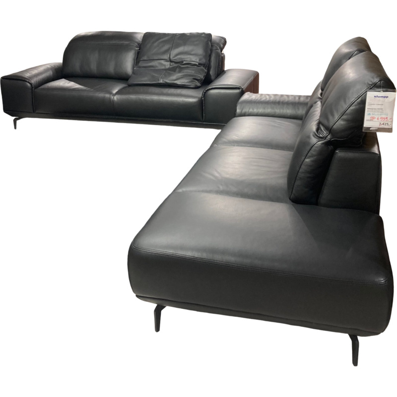 Musterring - Garnitur MR 2490 Leder Z7399 Schwarz Füße Metall Schwarz 2 Sofas - 1