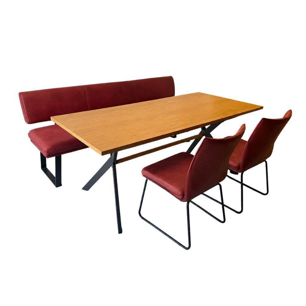 Schösswender - Essgruppe Memphis Kunstleder Season Rot Gestell Metall Schwarz Platte Wildeiche Furniert - 1