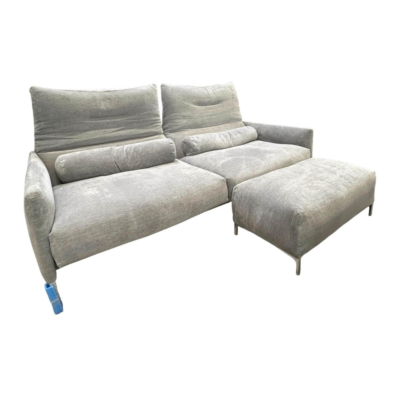 Sofa Avalanche 20233 Stoff 8142 Hellgrau Füße Aluminium Poliert Inklusive Hocker 20100 Und Lendenrolle 2080