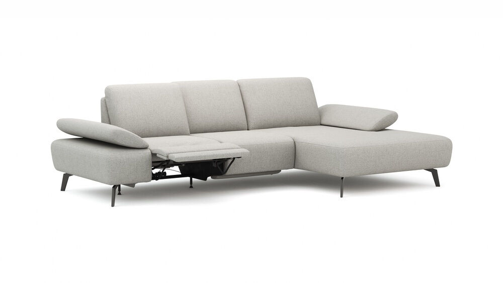 Comfort Republic - Ecksofa Theodor Stoff Cantona 2a Beige Füße Metall Schwarz mit motorischer Fußstütze - 5