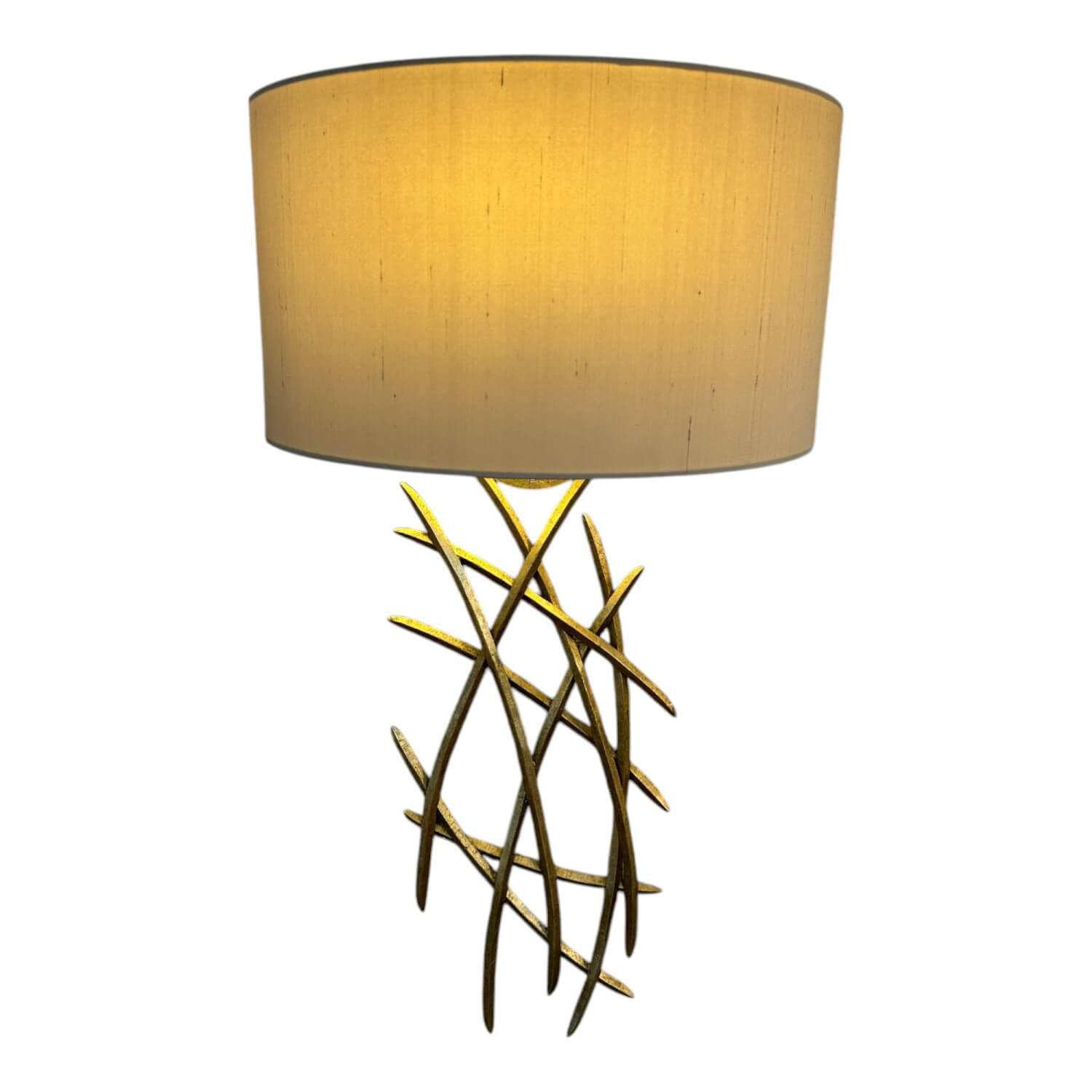 Porta Romana - Wandleuchte Small Flynn Wall Light Schirm Leinen Creme Gestell Metall Gold - 1