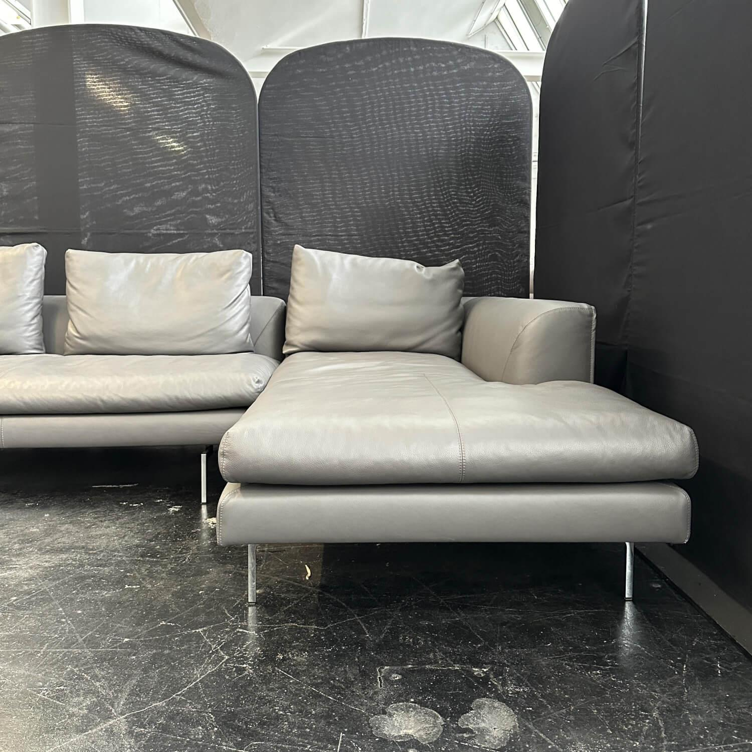 COR - Ecksofa Mell Lounge Leder 171 Anthrazit Grau Einzelfüße Verchromt mit Hocker - 11
