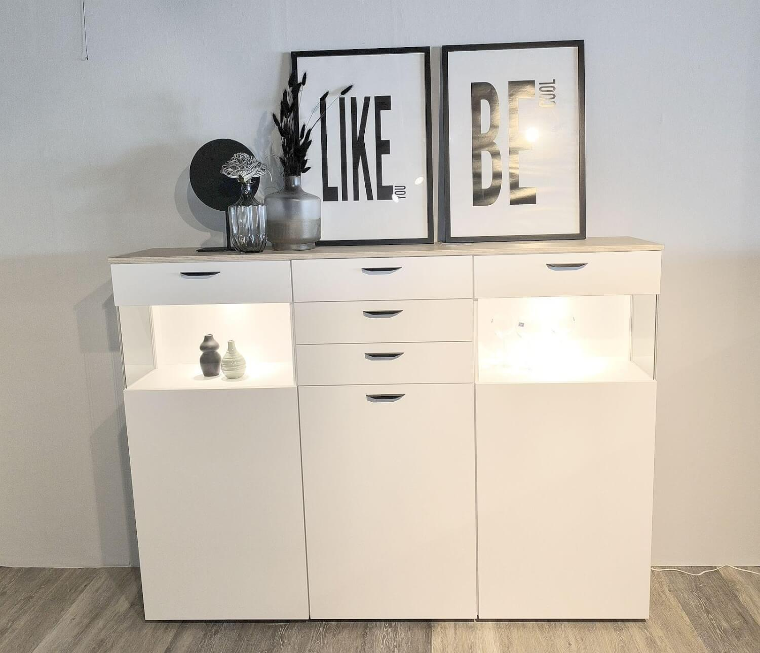 Nobilia - Highboard Nizza Eiche Montreal Nachbildung 126 Weiß Inklusive LED Beleuchtung - 6