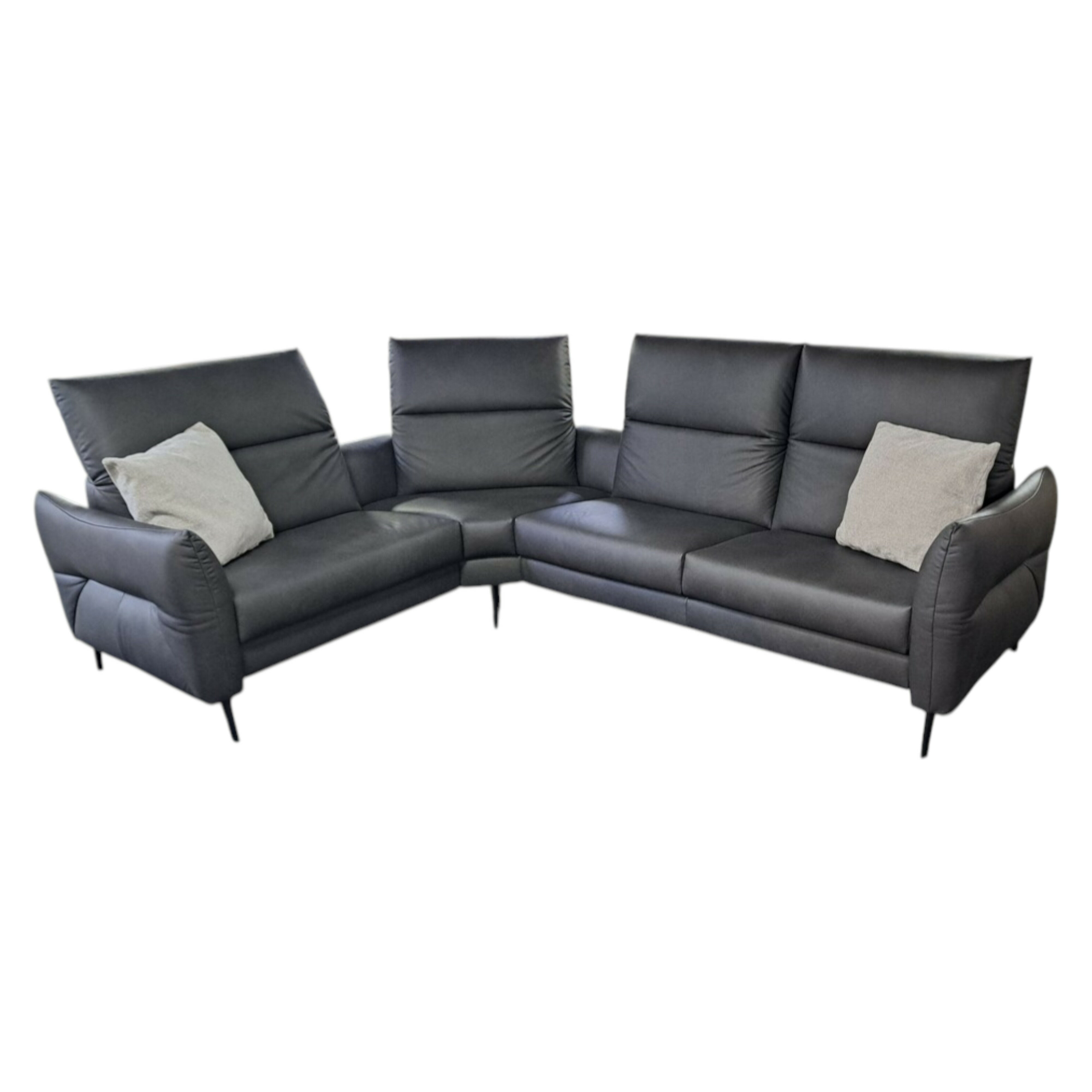 Polsteria - Ecksofa LS24 Leder Evita Anthrazit Metallrundfuß Schwarz mit Verstellfunktionen - 1