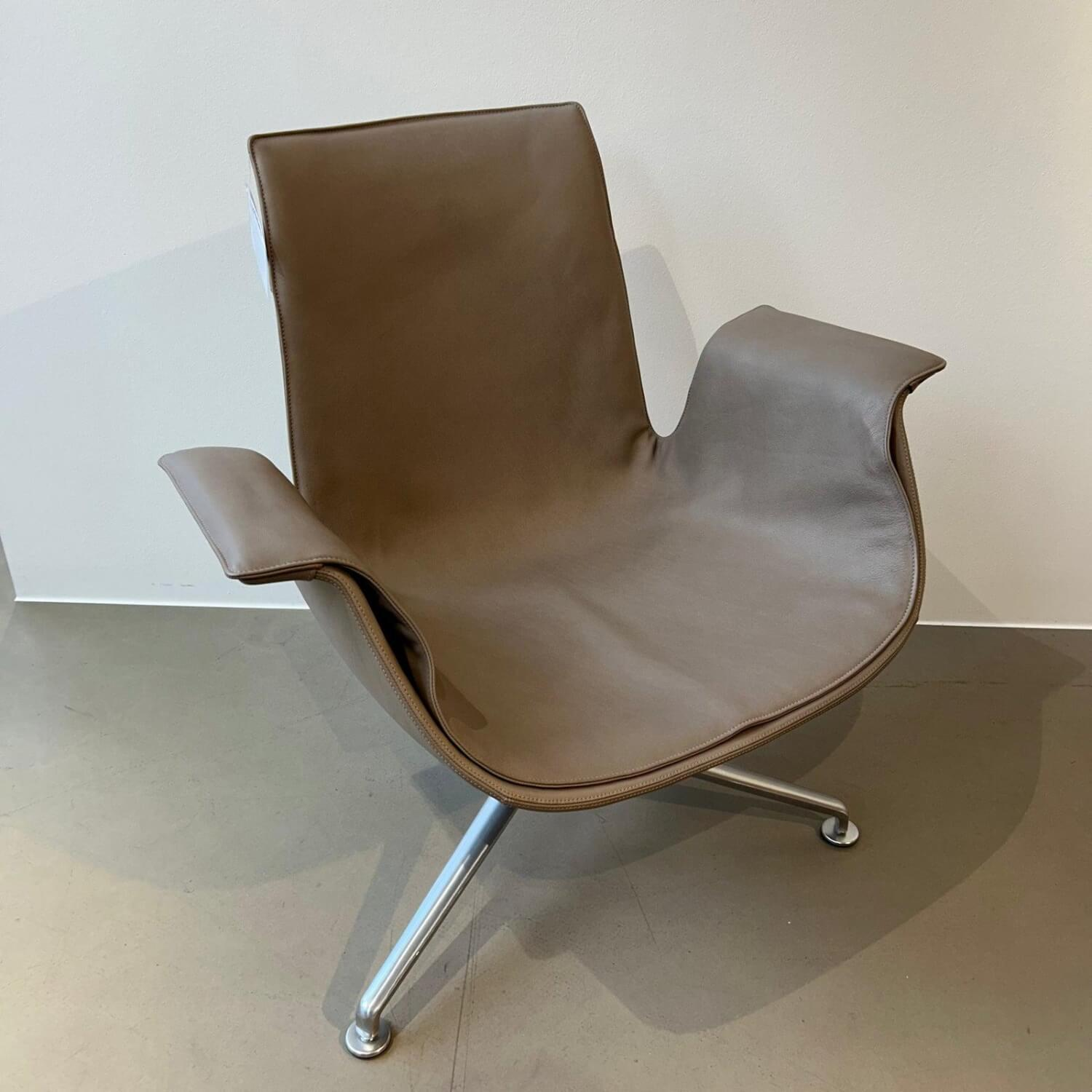 Walter Knoll - Sessel FK Lounge 6727 3G Leder Elen 65 1506 Taupe Beige Grau Gestell Aluminium Poliert Mit Filzgleitern - 2