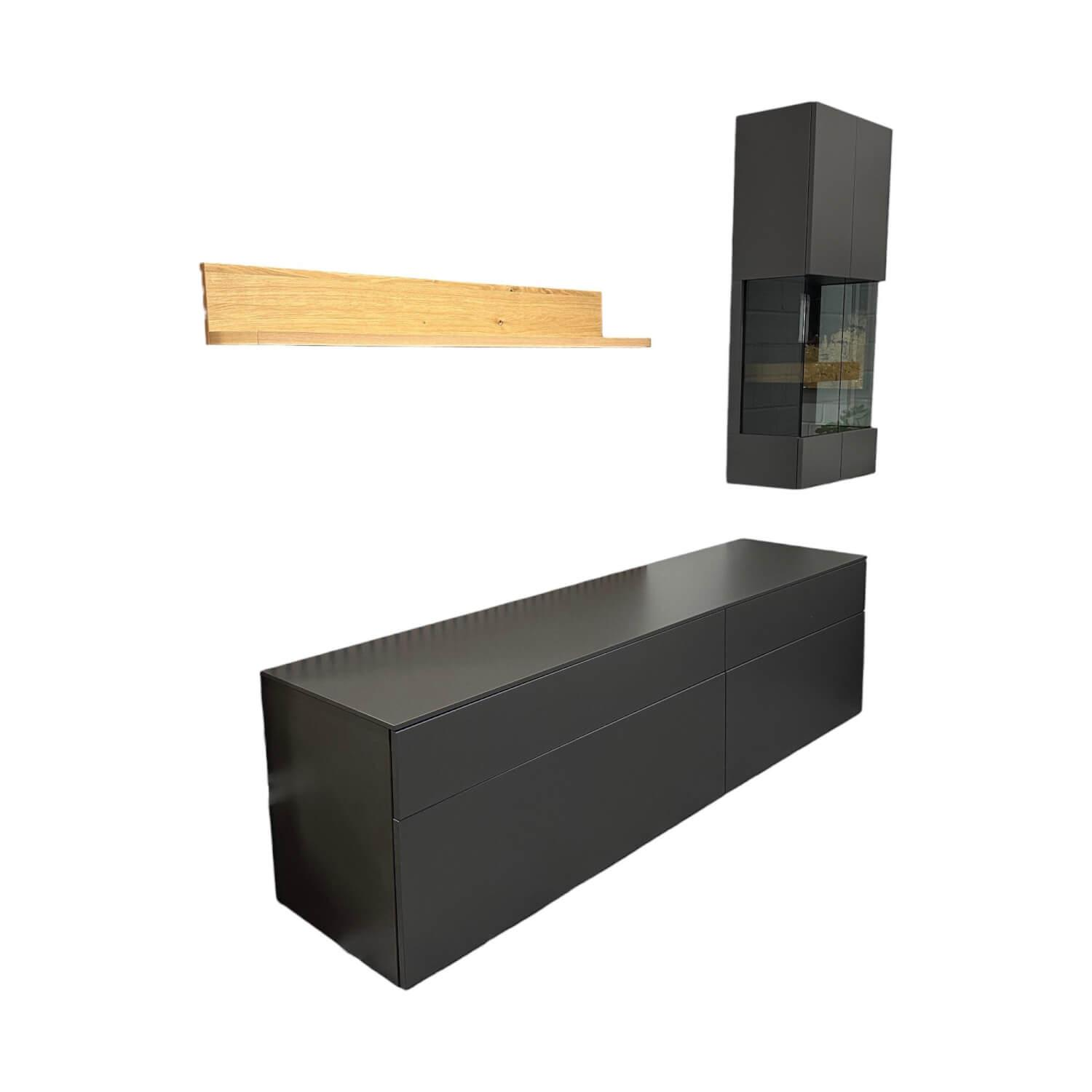 Loddenkemper - Wohnwand Minos 9806 Lack Schiefergrau Matt Absetzung Balkeneiche - 1