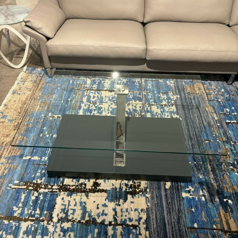 Ronald Schmitt Design - Couchtisch Luxus Platte Floatglas Klar Säule Verchromt Fuß Edelstahl Anthrazit  - 5