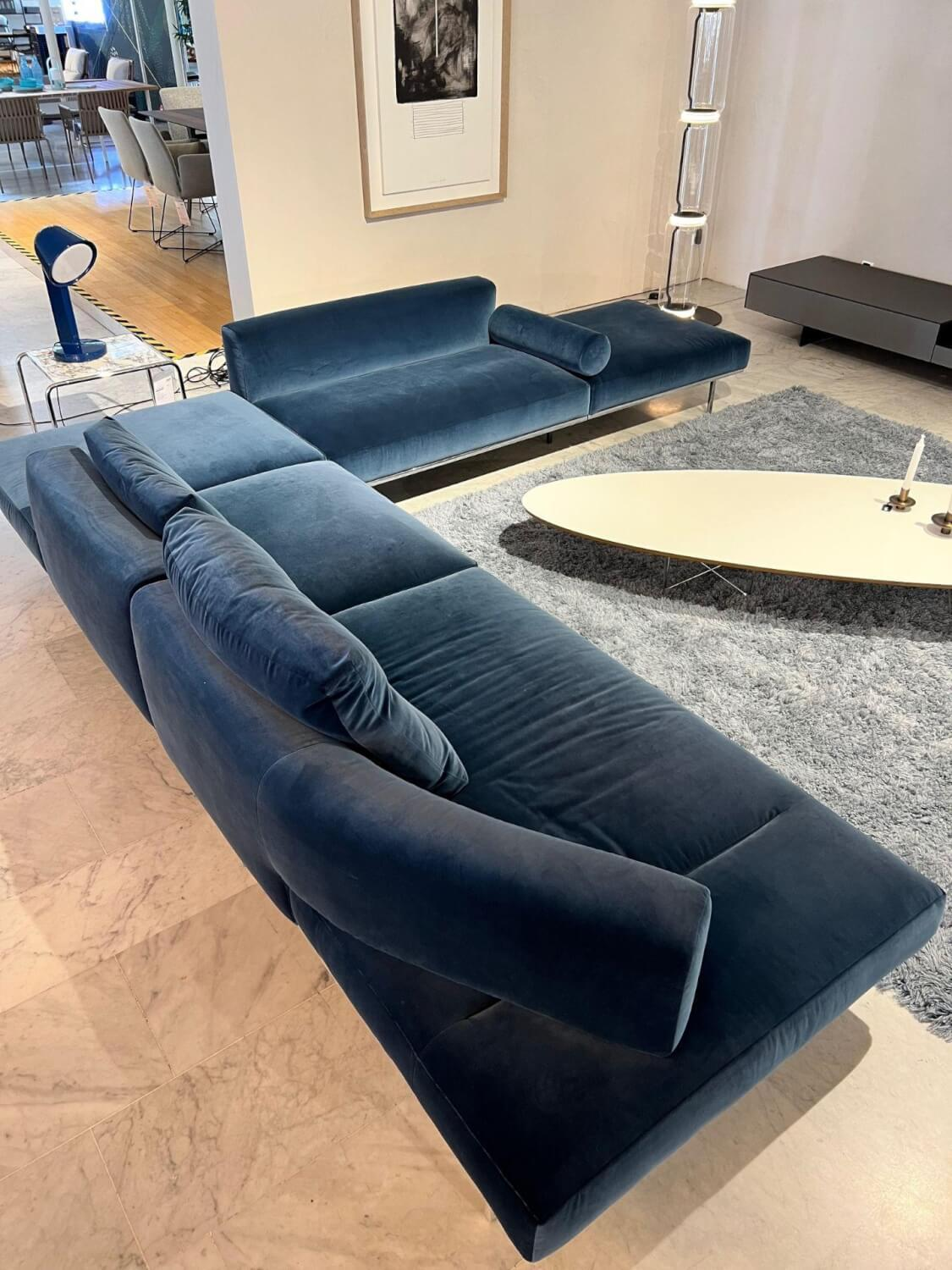 Knoll International - Wohnlandschaft Matic Stoff Iseo Blau (08) T-Naht Gestell Aluminium Glänzend - 6