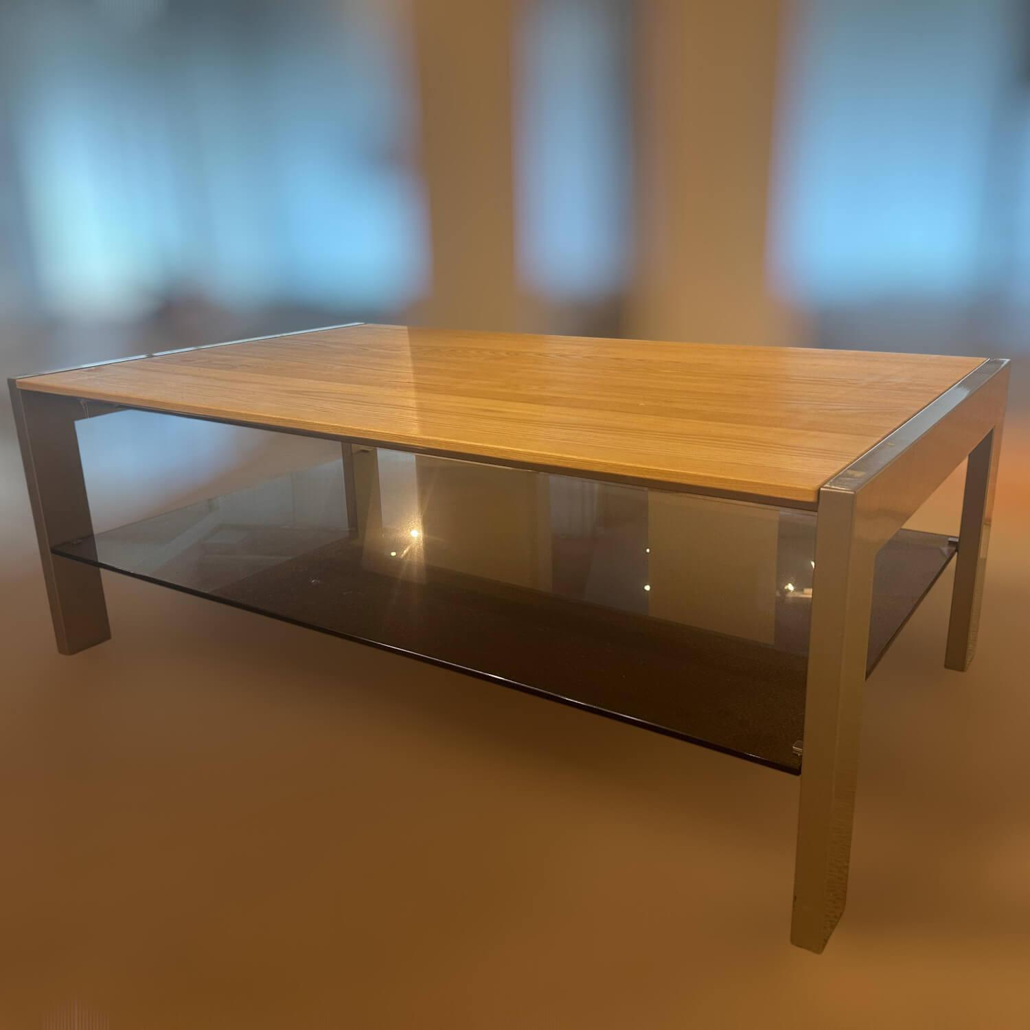 Musterring - Couchtisch Platte Esche Ablage Glas Gestell Metall - 4