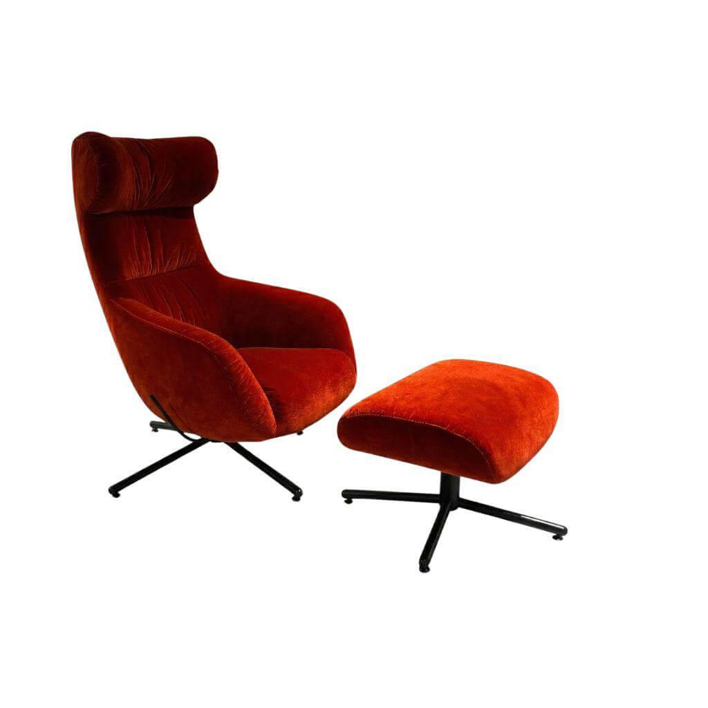 Brühl - Sessel Victor High Mit Hocker Stoff 4473 14 Rot Kreuzfuß Metall Schwarz 360 Grad Drehbar Rücken Stufenlos Verstellbat - 1