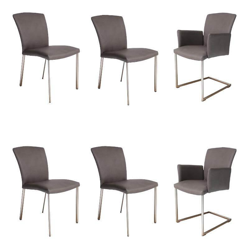 Lavida - 6er Set Stuhl Lou Stoff Gavin 226 Grau Gestell Edelstahl Matt - 1