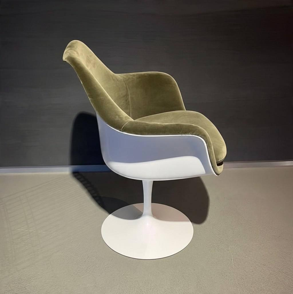 Knoll International - Armlehnstuhl Saarinen Tulip Stoff Dedar Eva Mousse 168 Grün Schale Kunststoff Weiß Drehgestell Metall Weiß - 5