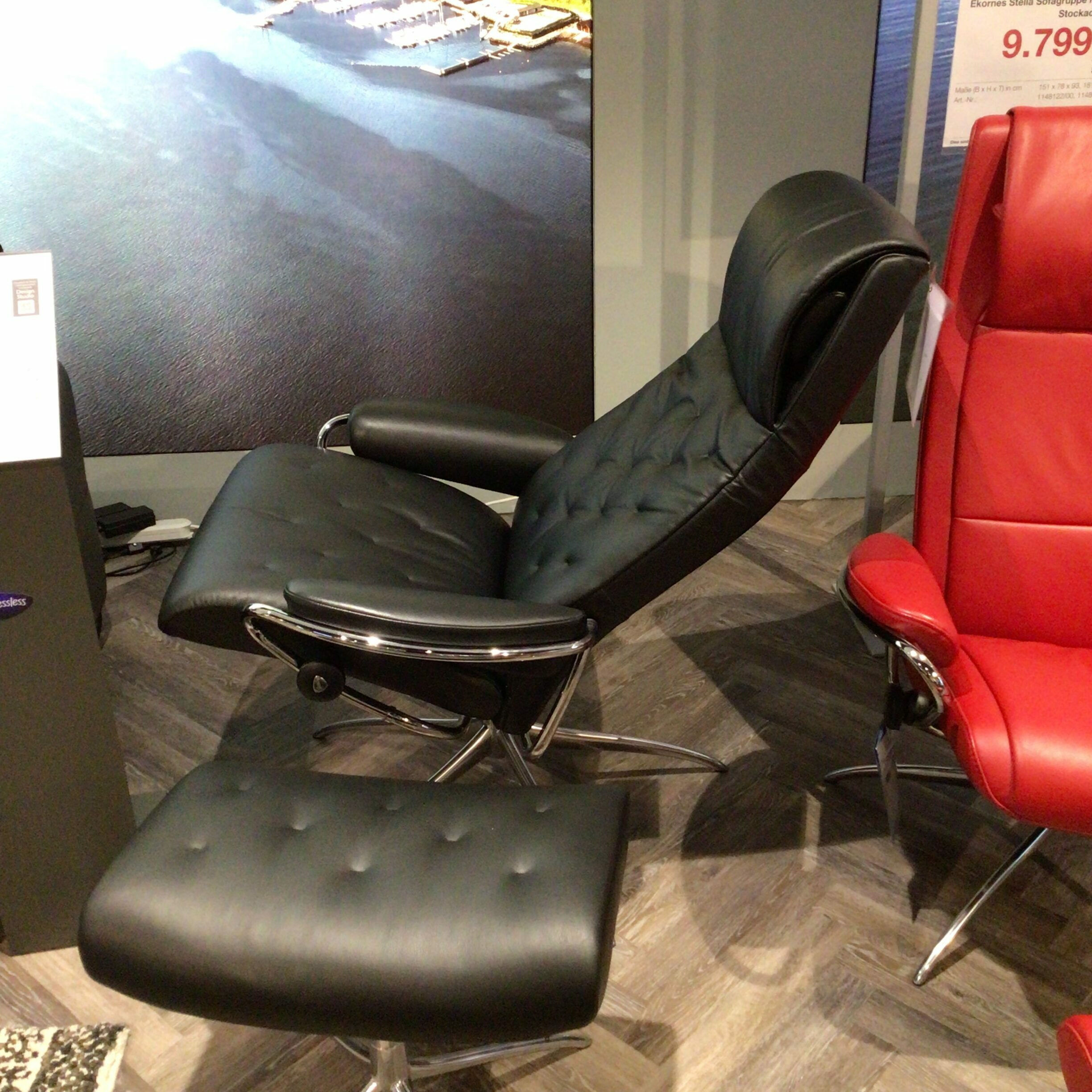 Stressless - Sessel Metro Leder Paloma Schwarz Star Base Metall Chrom mit Hocker - 5