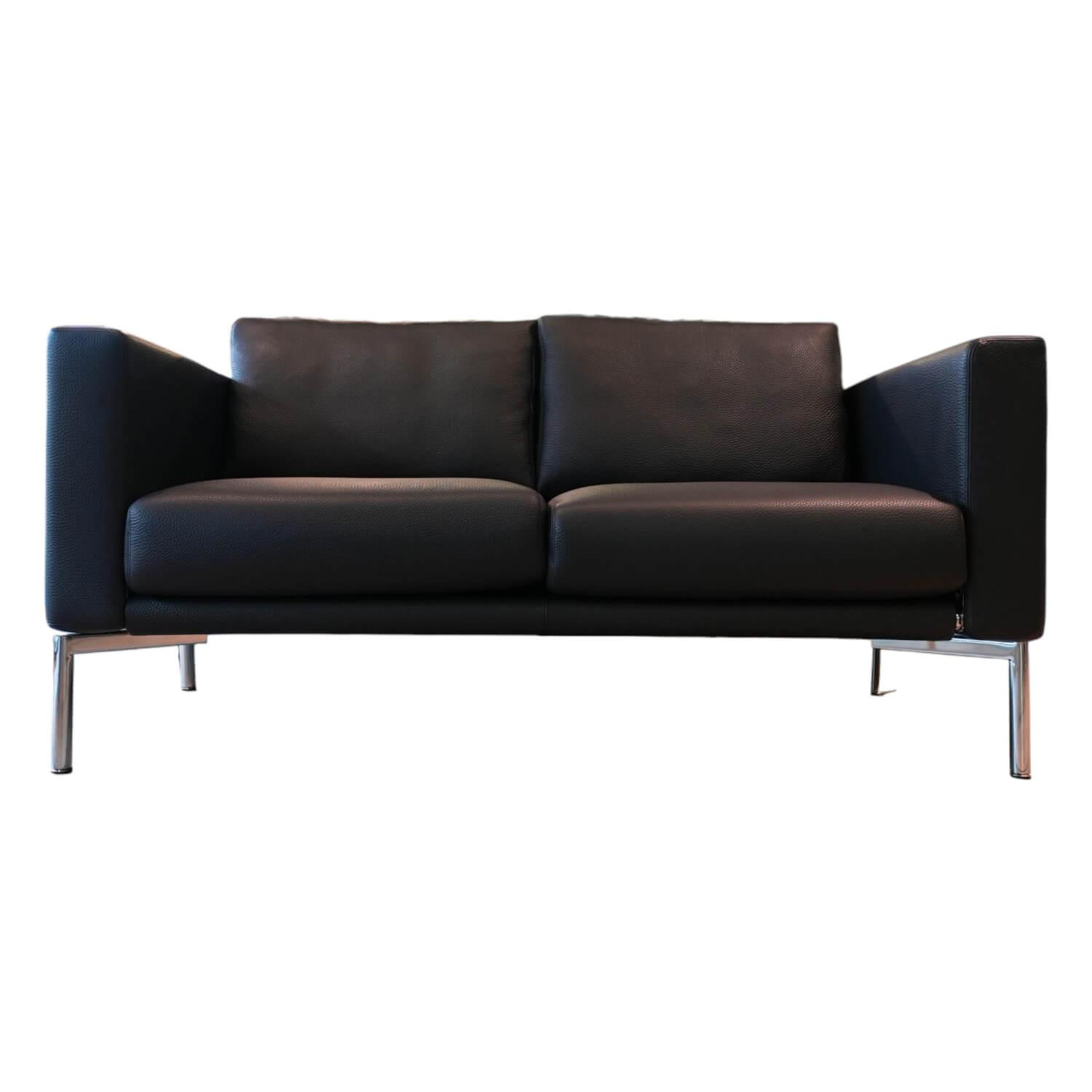 Sofa Jason 390-20 FLFR OT 2 Sitzig Leder Emotion Black Schwarz Gestell Hochglanz