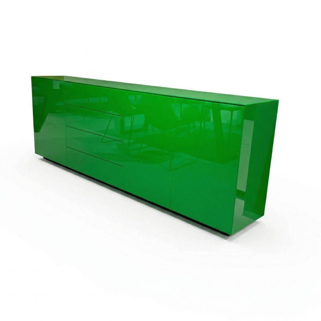 Scholtissek - Sideboard Novus 3-Türig Glas Hochglanz Reingrün Grün Korpus Knorrige Eiche - 1