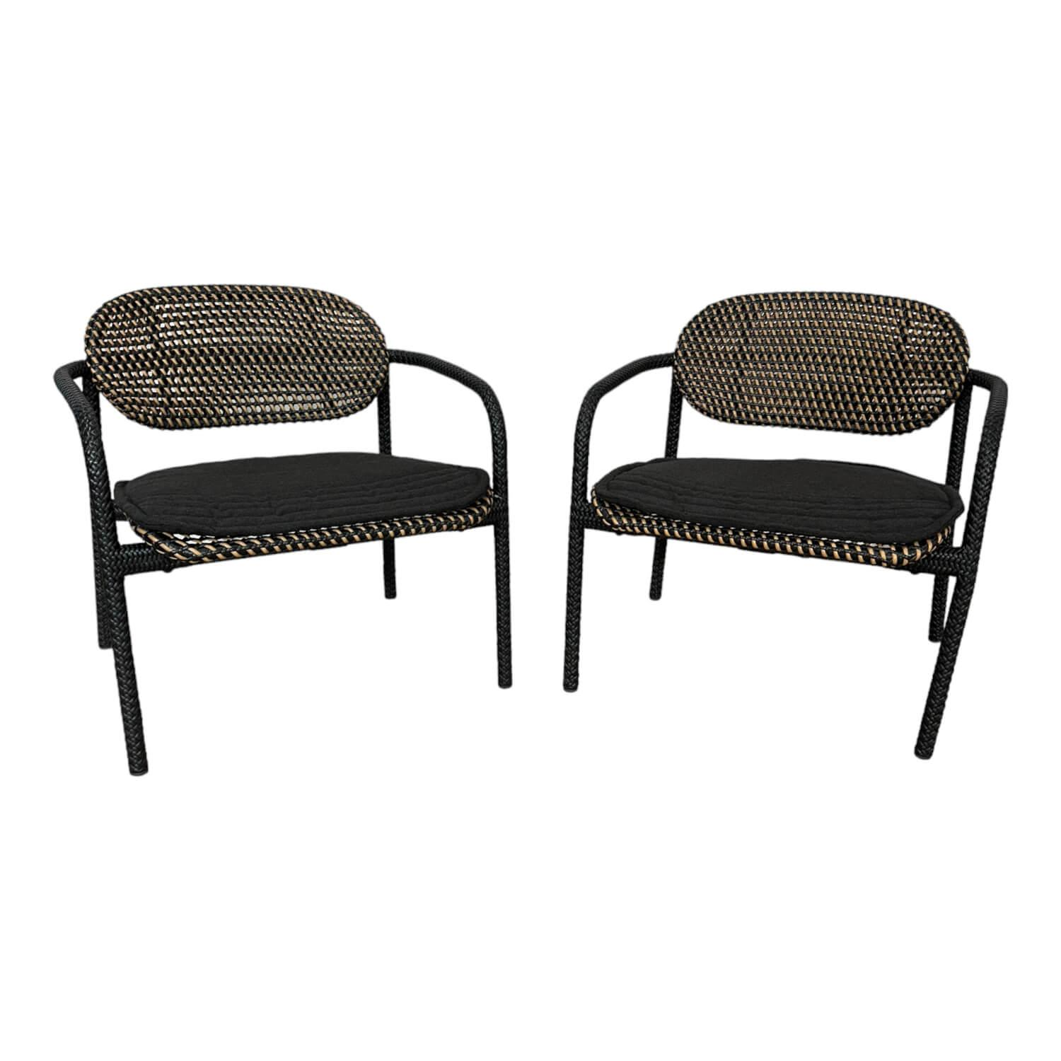 DEDON - 2er Set Stuhl Chair Roll Roii Sitz Kunststoffgeflecht Braun Gestell Aluminium Schwarz - 1