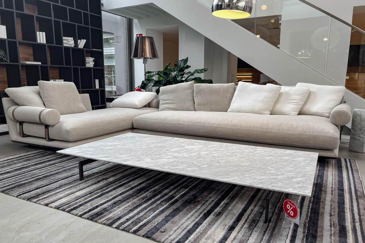 B&B Italia - Ecksofa Noonu Stoff Naturfarbend Gestell Schwarz Verchromt Matt - 6