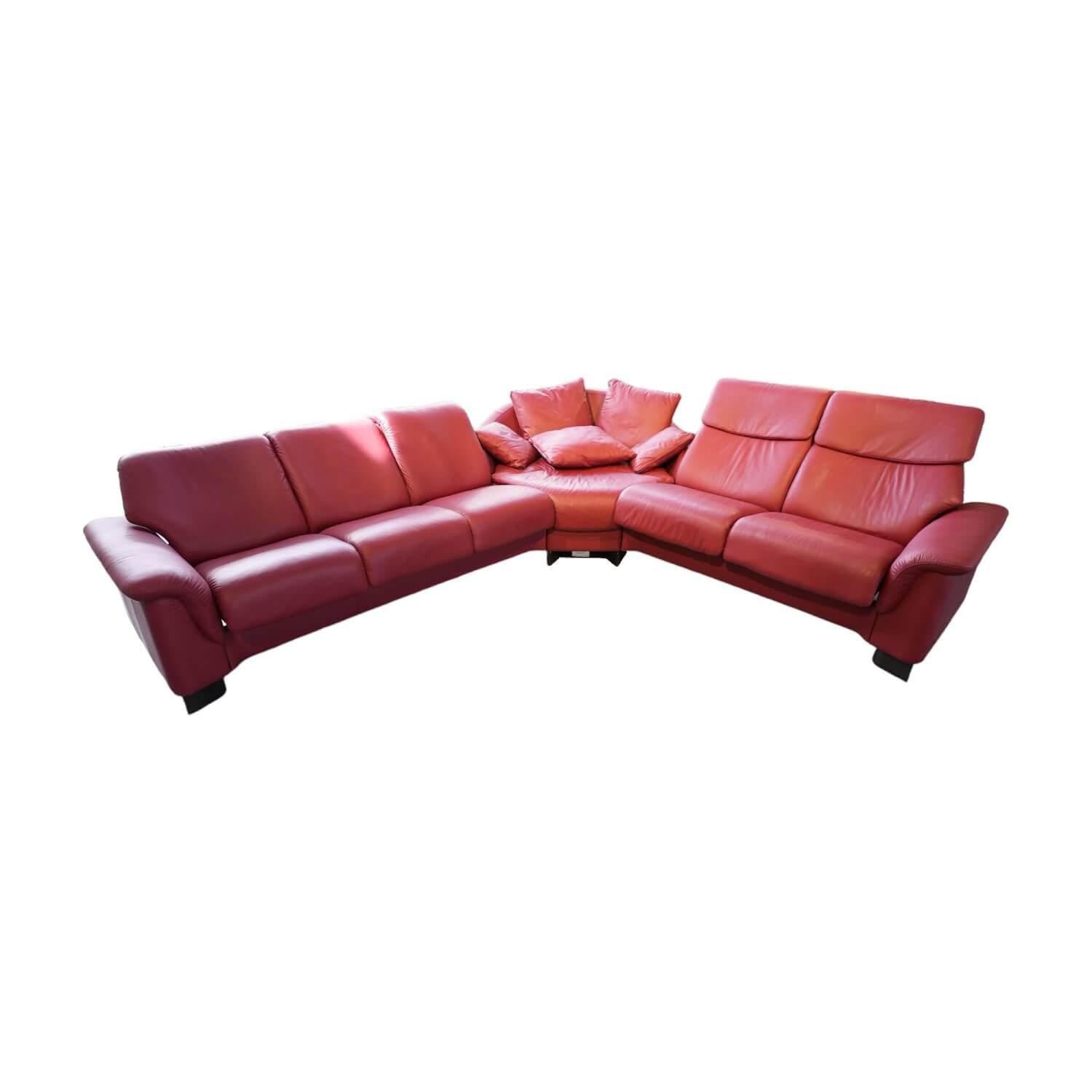 Stressless - Ecksofa Paradies Leder Paloma Cherry Rot Fuß Buche Wenge Schwarz Mit Kissen Und Couchtisch - 1