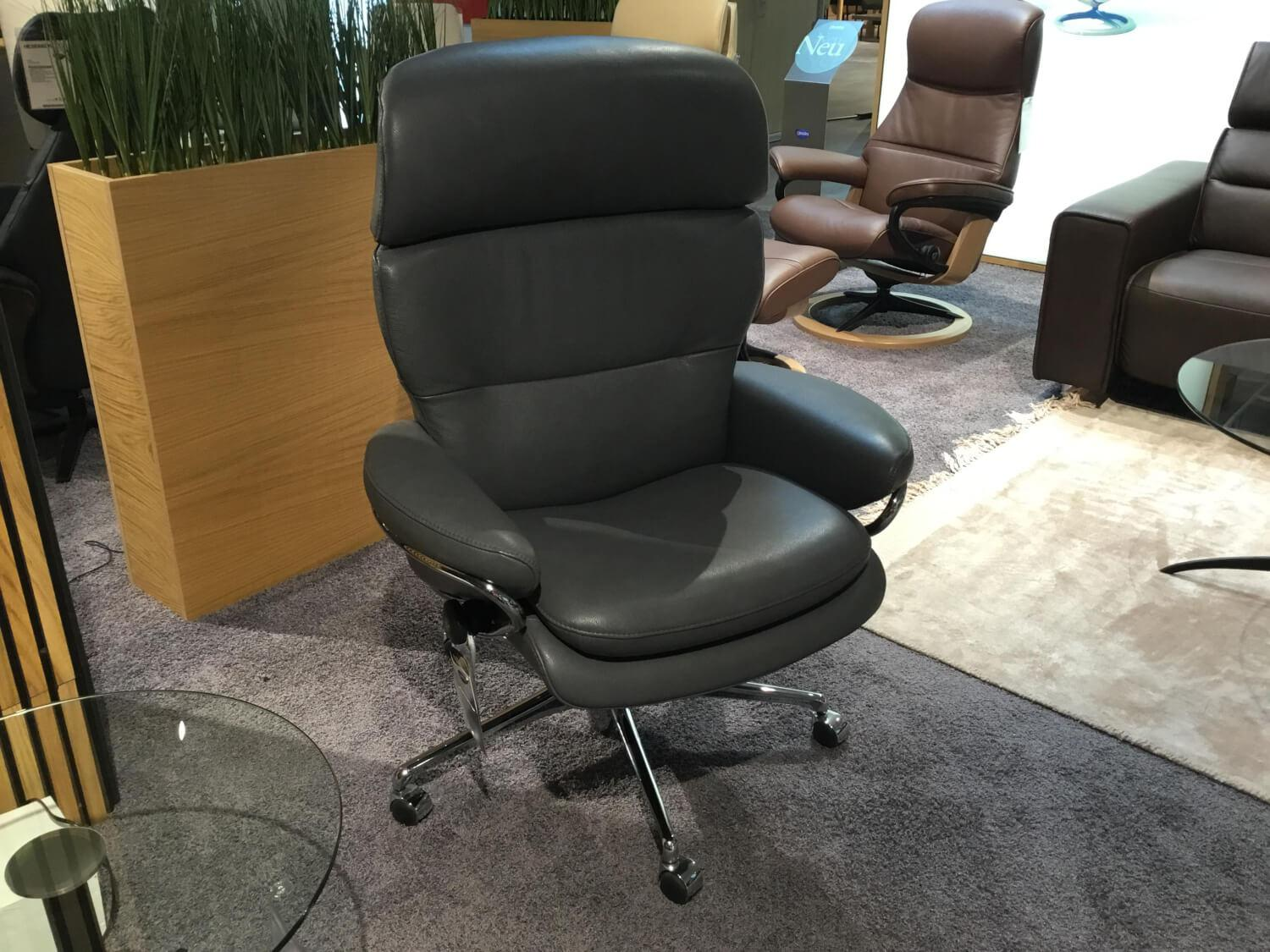 Stressless - Relaxsessel Rome Home Office Leder Cori 091 Grey 79 Grau Gestell Metall Chrom - 2