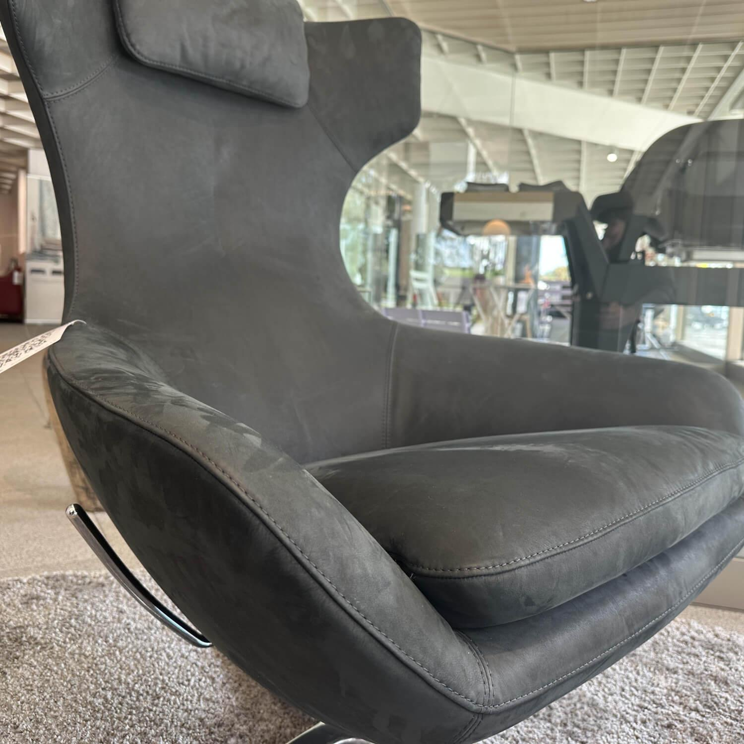 Leolux - Relaxsessel Caruzzo Leder Danza 100 Phantom Anthrazit Fuß Pure 4 Strahlig Aluminium Poliert Mit Hocker - 5